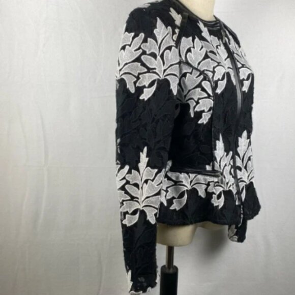 INC International Concepts | Black & White Lace Peplum Jacket | Women’s Medium - Picture 12 of 16